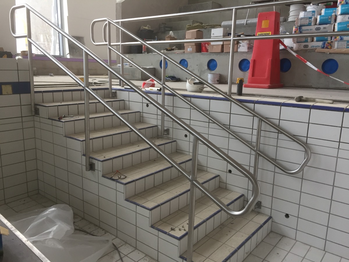 Stainless steel handrails and pool steps