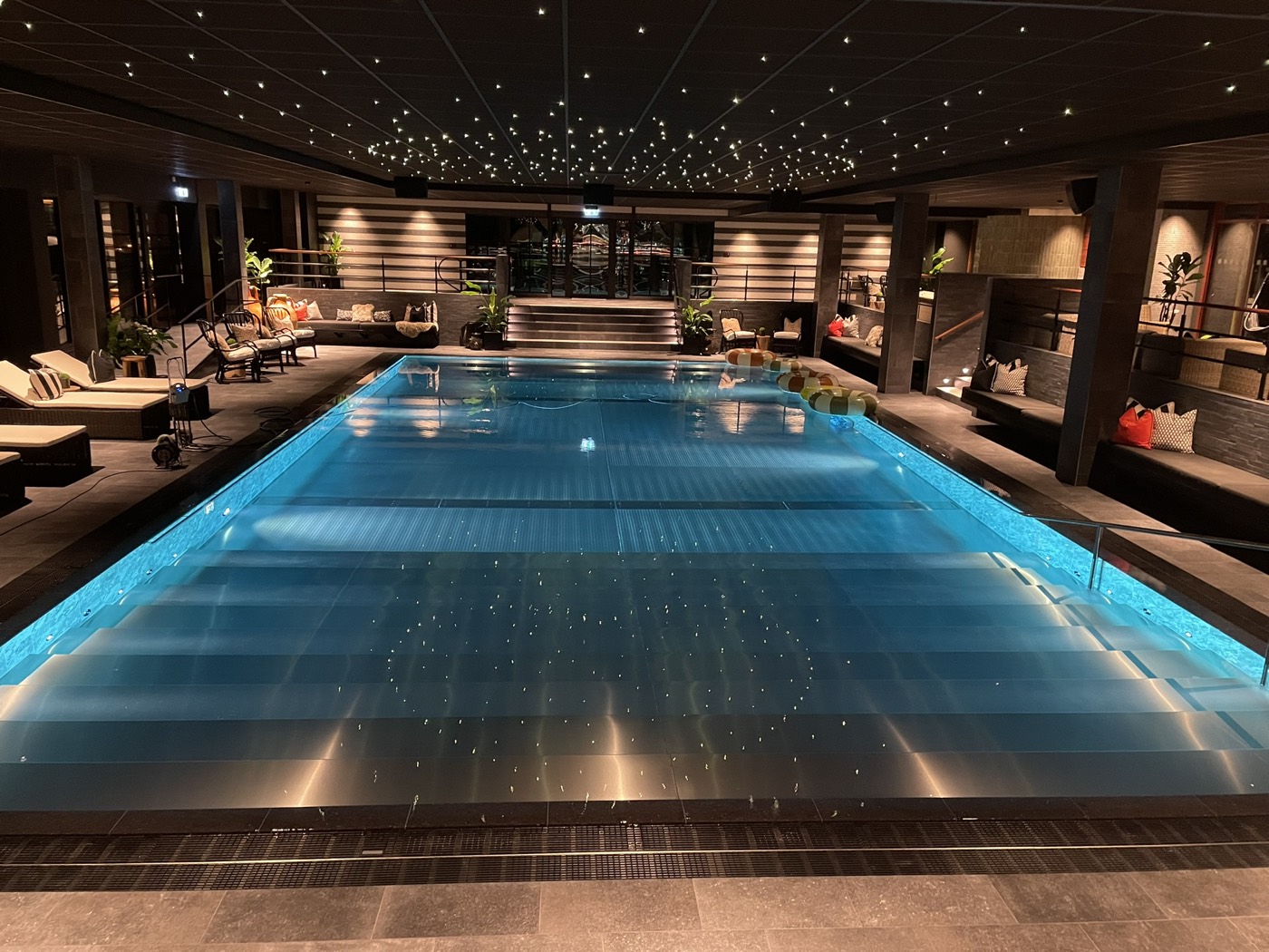 Indoor stainless steel pool in a hotel spa